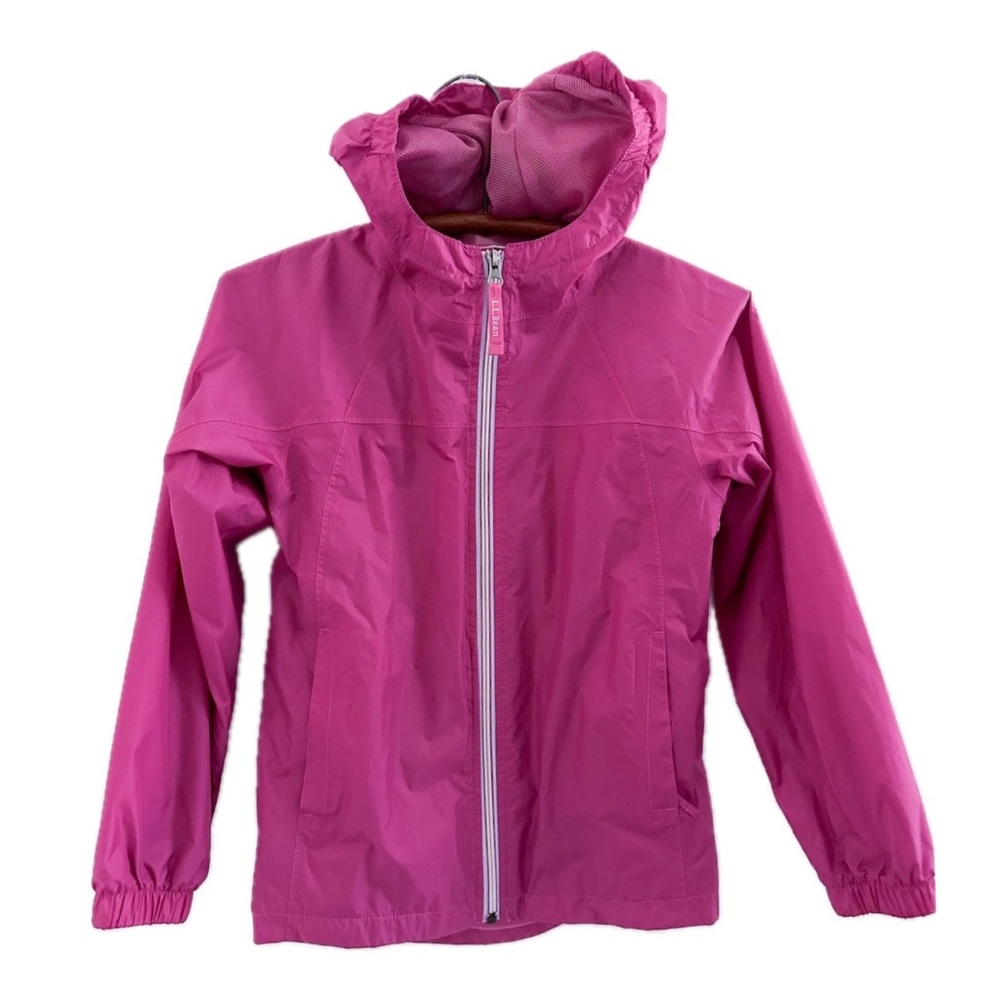 Girls L.L. Bean Fuchsia Pink Lightweight Windbreaker Rain Jacket w/Hood size 10